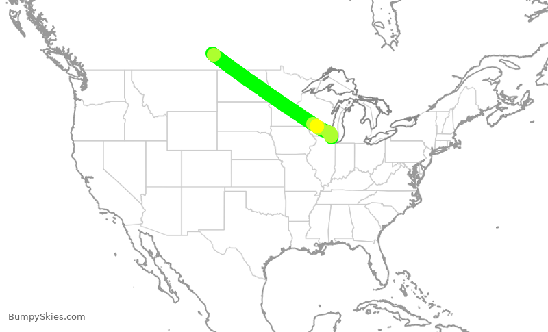 Turbulence forecast map for EJA386, PWK to YQR