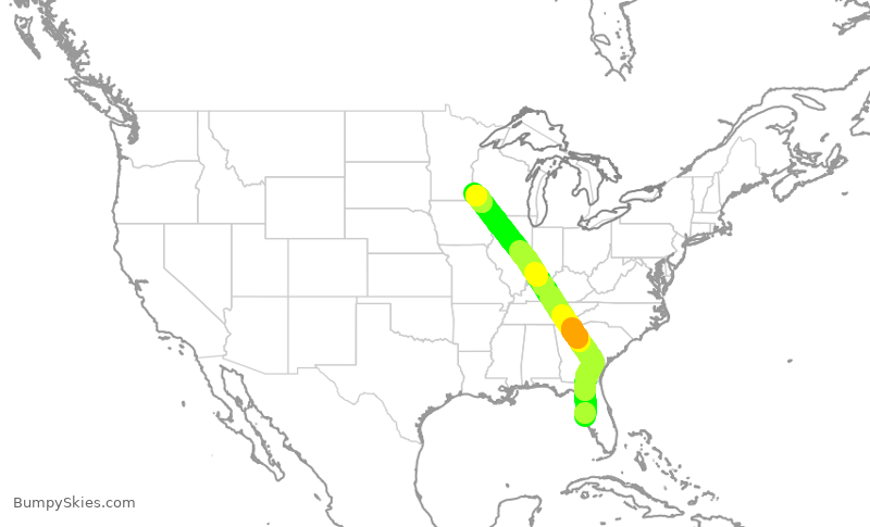 Turbulence forecast map for EJA396, PIE to RST