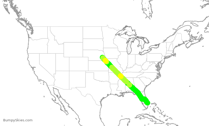 Turbulence forecast map for EJA412, PBI to LNK