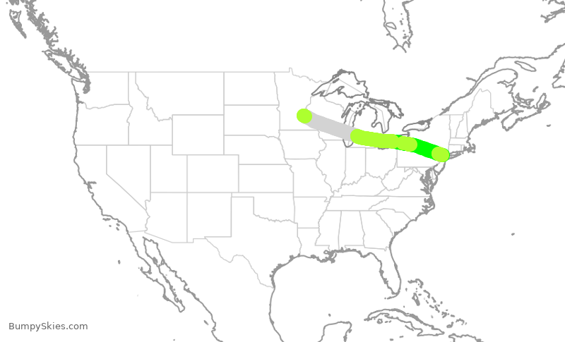 Turbulence forecast map for EJA420, MSP to TEB