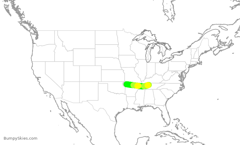 Turbulence forecast map for EJA427, XNA to BNA