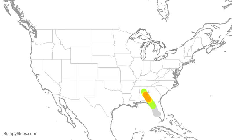 Turbulence forecast map for EJA428, BHM to PGD