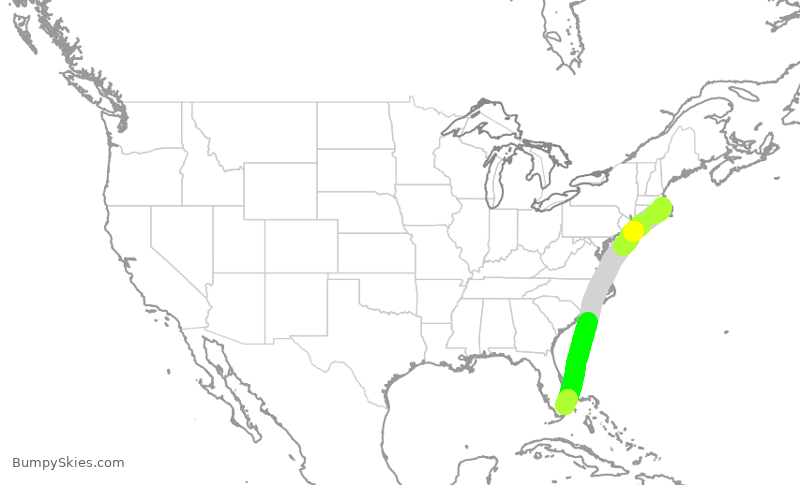 Turbulence forecast map for EJA444, PYM to FLL
