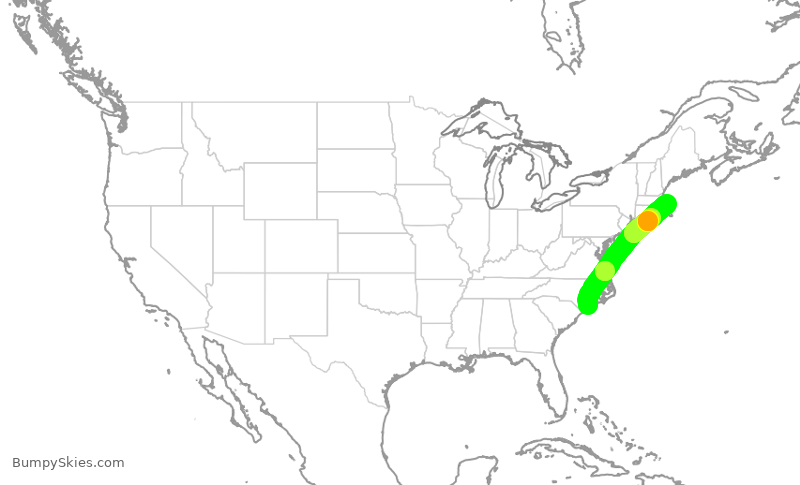 Turbulence forecast map for EJA451, ILM to PVC