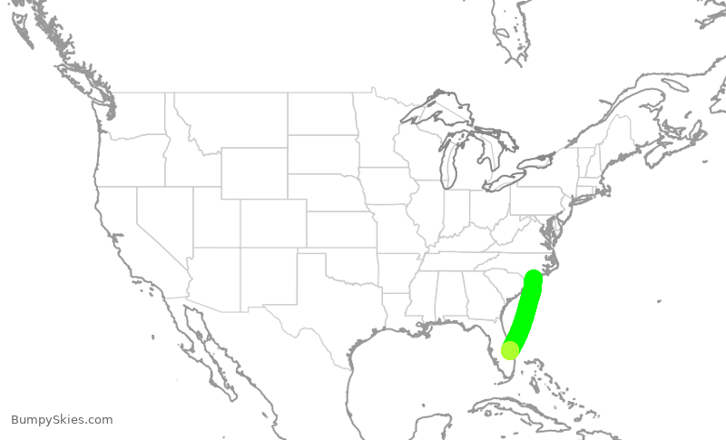Turbulence forecast map for EJA457, ILM to VRB