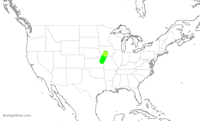 Turbulence forecast map for EJA468, DSM to LWC