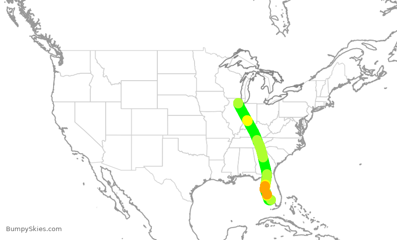 Turbulence forecast map for EJA474, APF to DPA
