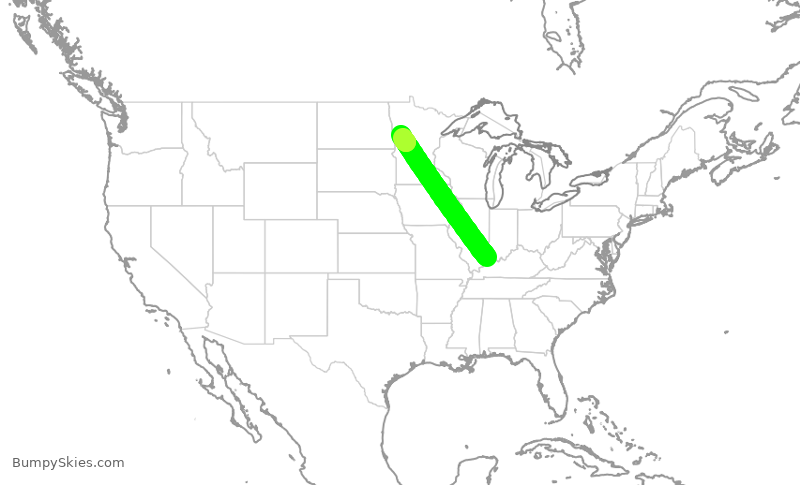Turbulence forecast map for EJA506, EVV to KDTL