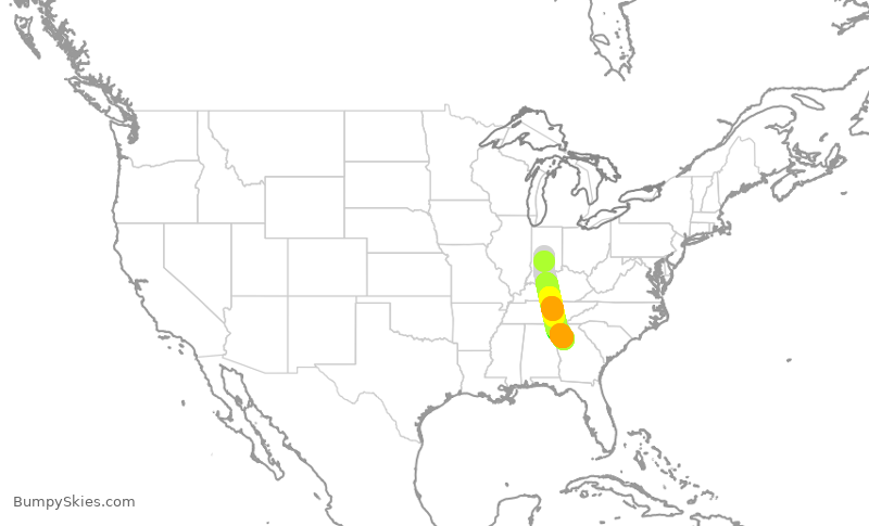 Turbulence forecast map for EJA512, IND to FTY