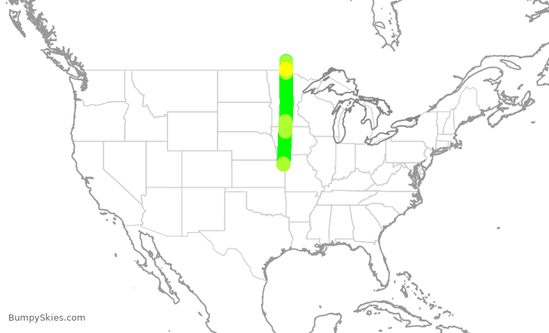 Turbulence forecast map for EJA519, MCI to YQK