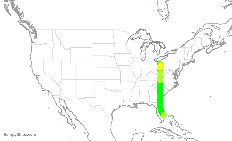 Turbulence forecast map for EJA527, PBI to CAK