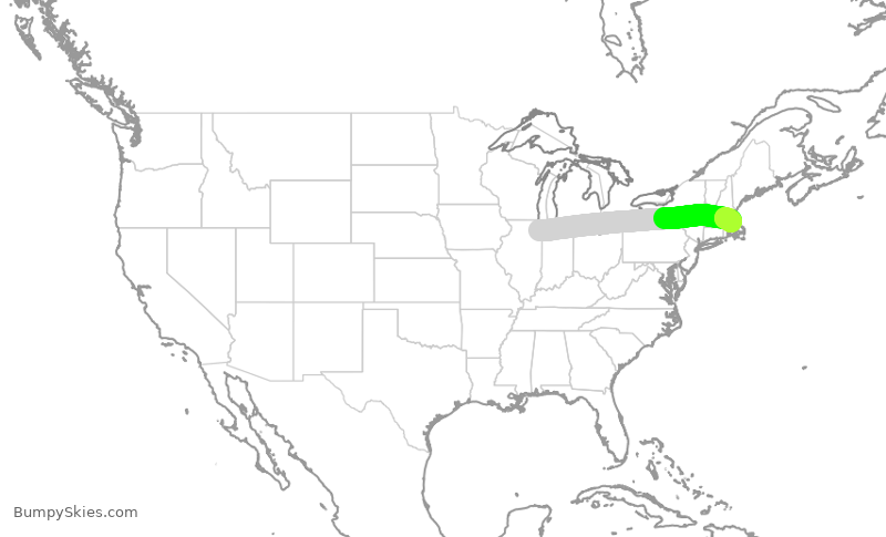 Turbulence forecast map for EJA543, MDW to BOS