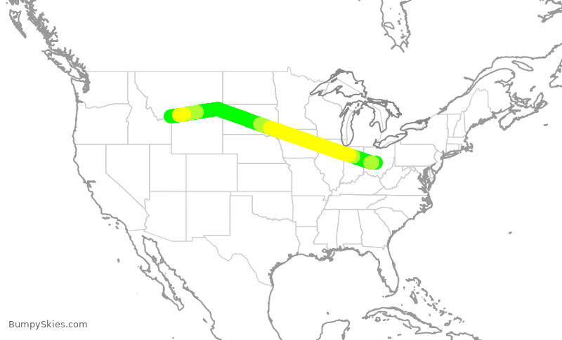 Turbulence forecast map for EJA553, CMH to WYS