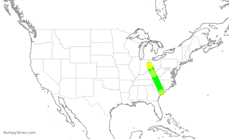 Turbulence forecast map for EJA557, CHS to KAXV