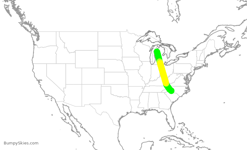 Turbulence forecast map for EJA567, CLT to TVC