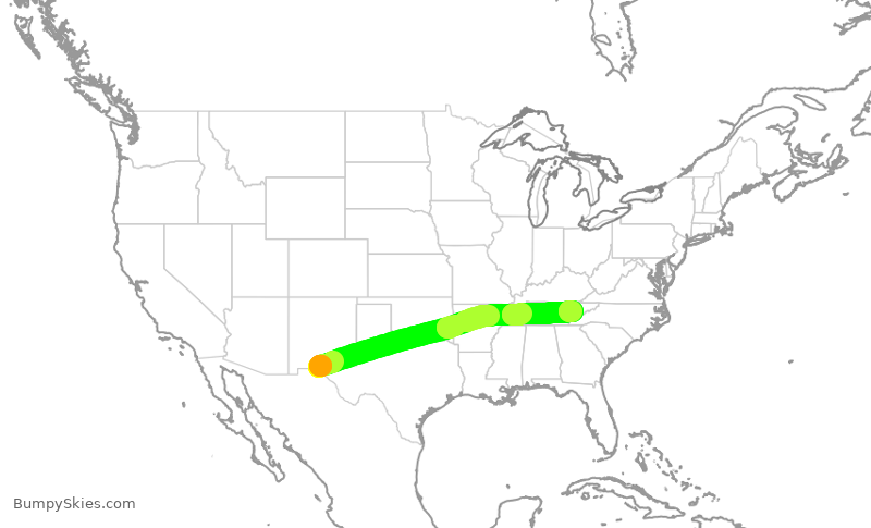 Turbulence forecast map for EJA570, ELP to TYS