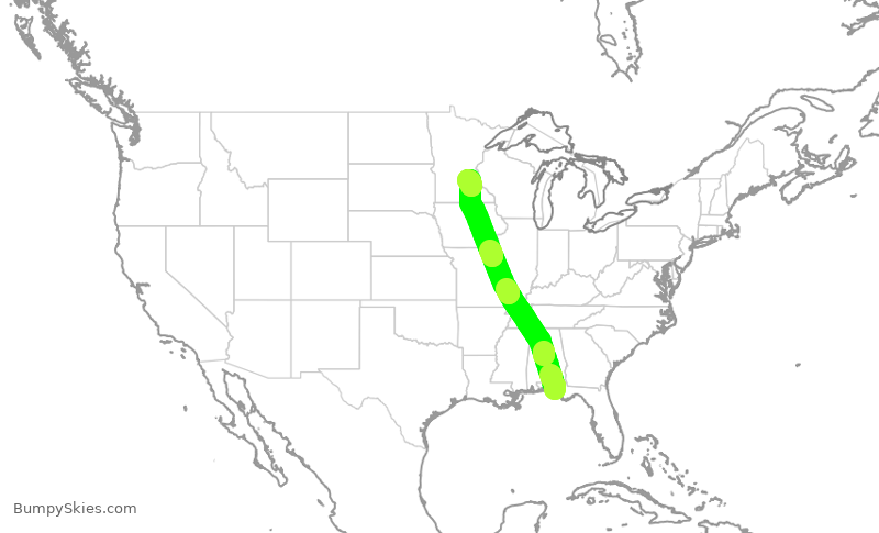 Turbulence forecast map for EJA571, ECP to MSP