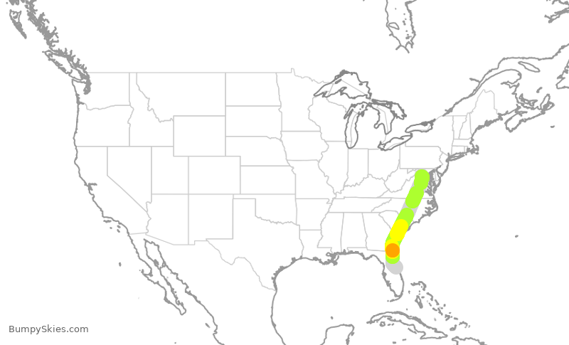Turbulence forecast map for EJA585, TIX to IAD