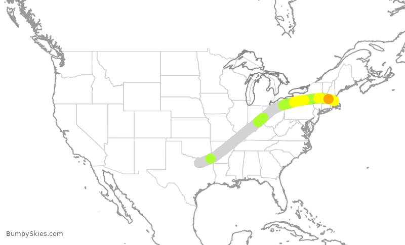 Turbulence forecast map for EJA598, DAL to BOS