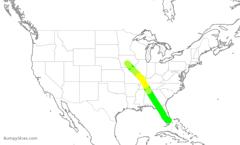 Turbulence forecast map for EJA607, FXE to DSM