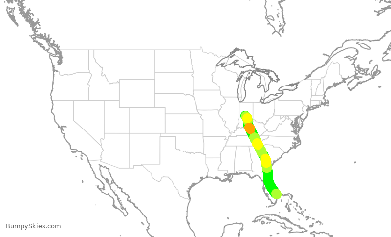 Turbulence forecast map for EJA624, PBI to IND
