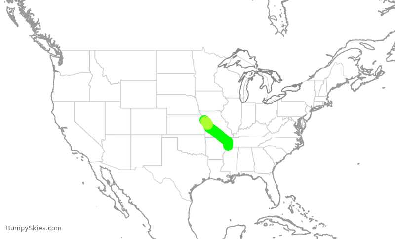 Turbulence forecast map for EJA640, MEM to MKC