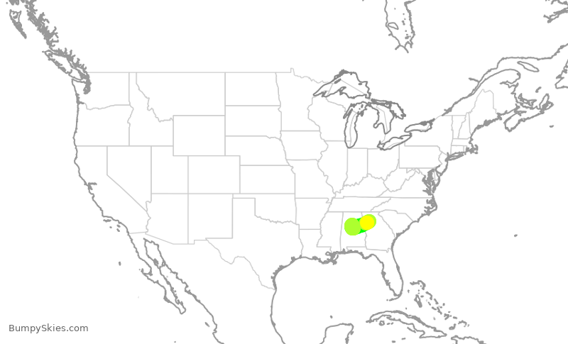 Turbulence forecast map for EJA641, PDK to BHM