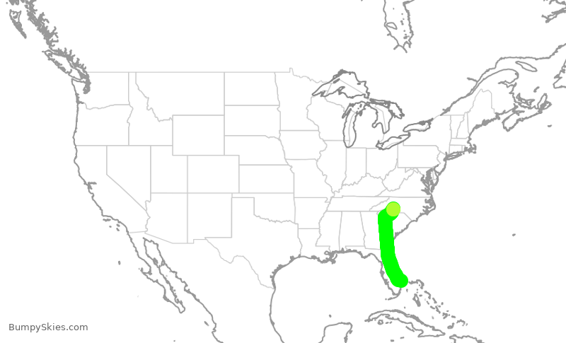 Turbulence forecast map for EJA646, DJT to CLT