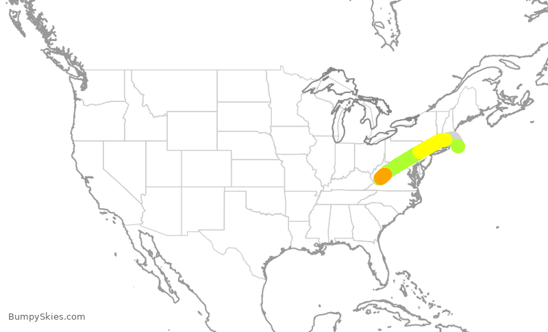 Turbulence forecast map for EJA665, ACK to BKW