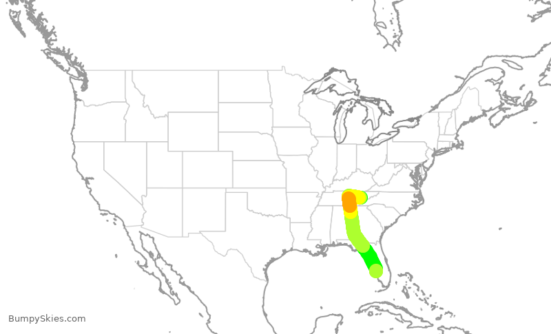 Turbulence forecast map for EJA667, PGD to TYS
