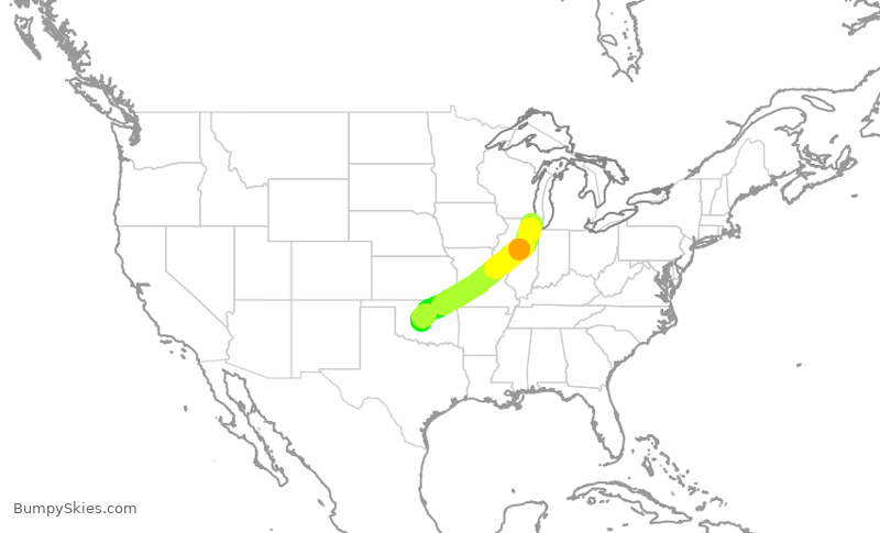 Turbulence forecast map for EJA676, PWK to OKC
