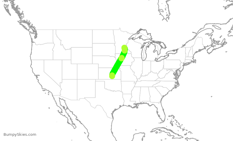Turbulence forecast map for EJA700, ICT to MSP