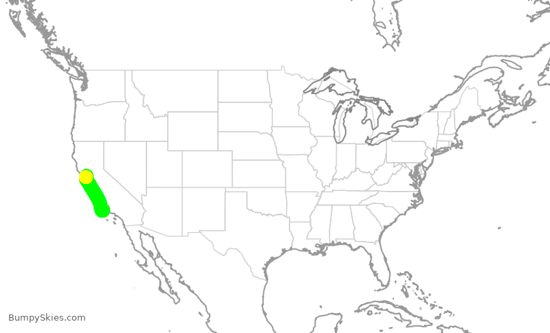 Turbulence forecast map for EJA709, SBA to APC