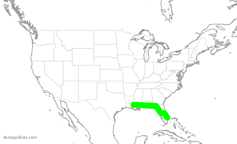 Turbulence forecast map for EJA739, KDJT to BTR