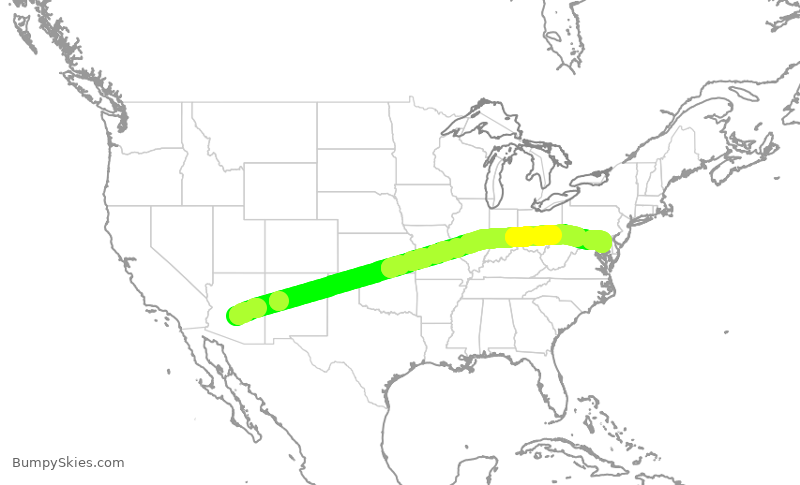 Turbulence forecast map for EJA746, PHX to BWI