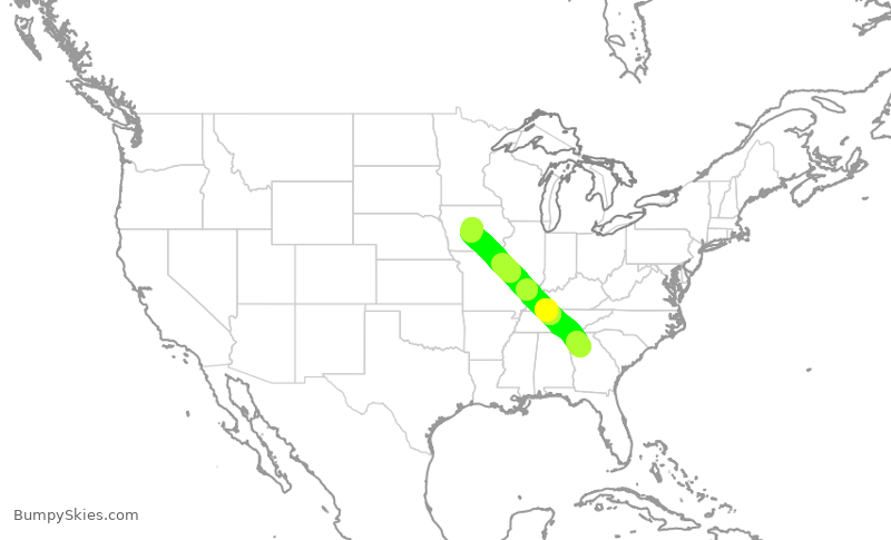 Turbulence forecast map for EJA756, PDK to KAMW