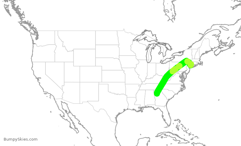 Turbulence forecast map for EJA769, PDK to DXR