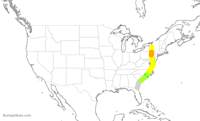 Turbulence forecast map for EJA770, JAX to SYR