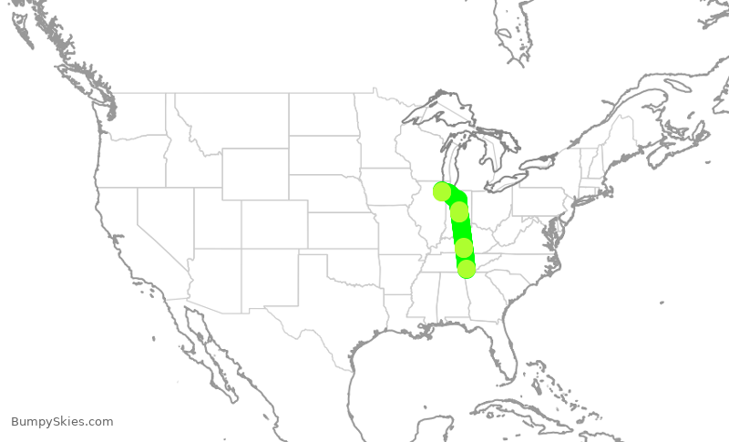 Turbulence forecast map for EJA790, CHA to MDW