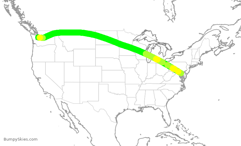 Turbulence forecast map for EJA795, BFI to BWI