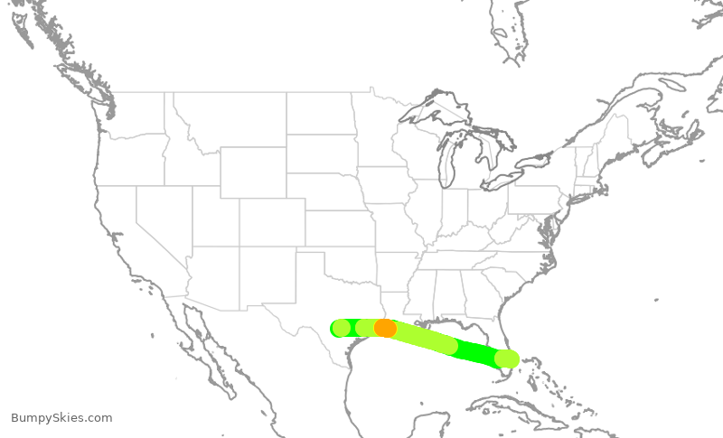 Turbulence forecast map for EJA820, SAT to PBI