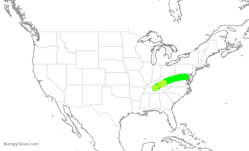 Turbulence forecast map for EJA8220, DCA to BNA