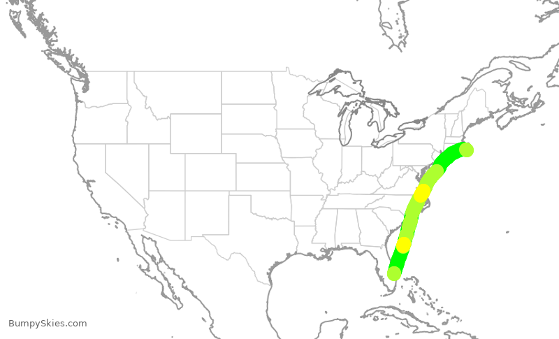 Turbulence forecast map for EJA836, ACK to SUA