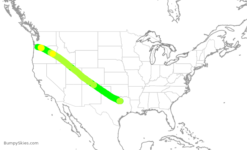 Turbulence forecast map for EJA849, DAL to PDX