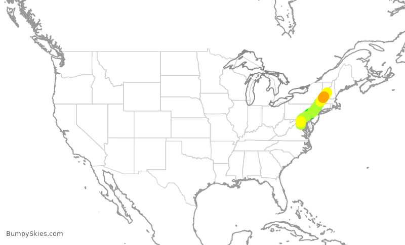 Turbulence forecast map for EJA851, LEB to IAD