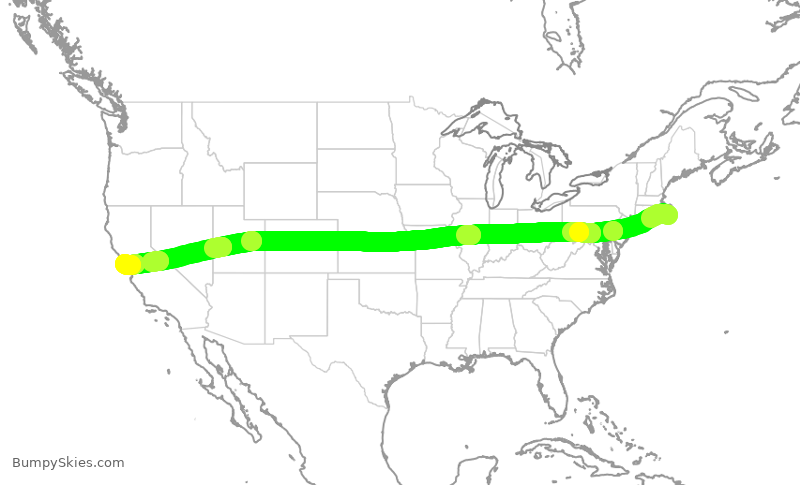Turbulence forecast map for EJA880, ACK to SFO