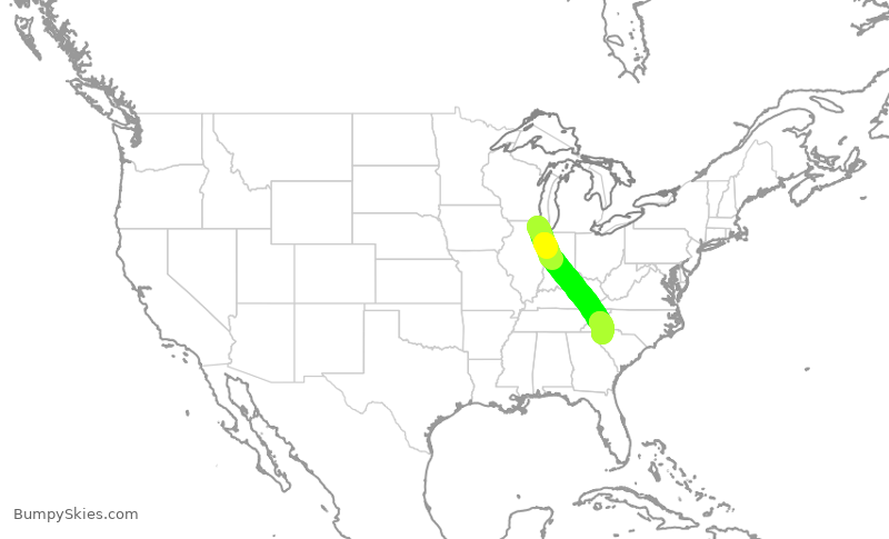 Turbulence forecast map for EJA880, PWK to GMU