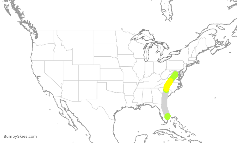 Turbulence forecast map for EJA889, IAD to PBI