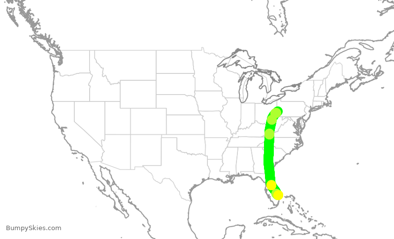 Turbulence forecast map for EJA889, PBI to PIT