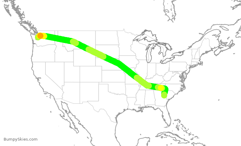 Turbulence forecast map for EJA891, AGS to BFI